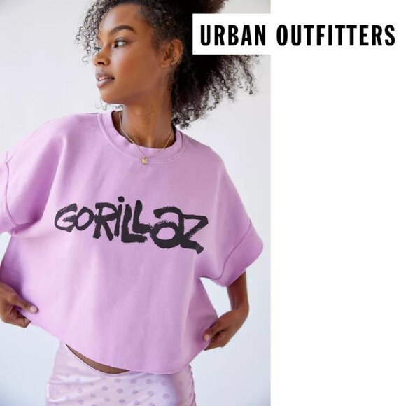 GORILLAZ UO Oversized Cropped Pink with Black Graphics Sweatshirt Womens L XL - Picture 7 of 14